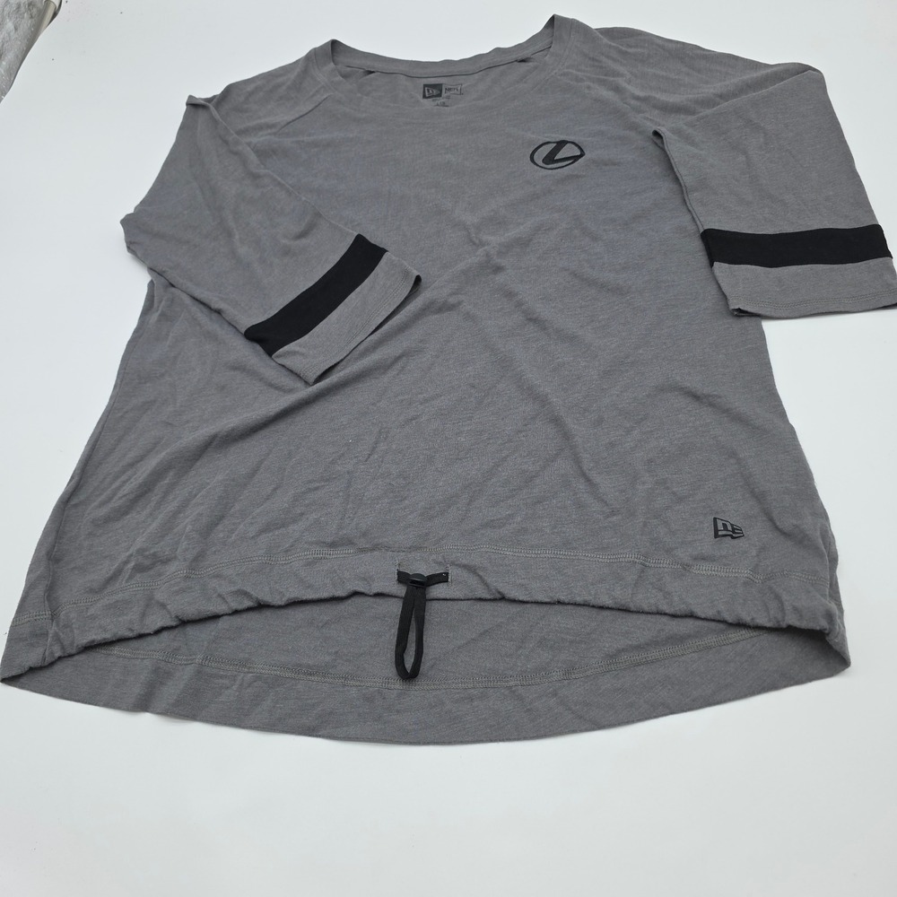 Sporty New Era Lexus 3/4 Sleeve Top Ladies L Gray Raglan Drawstring Hem Shirt